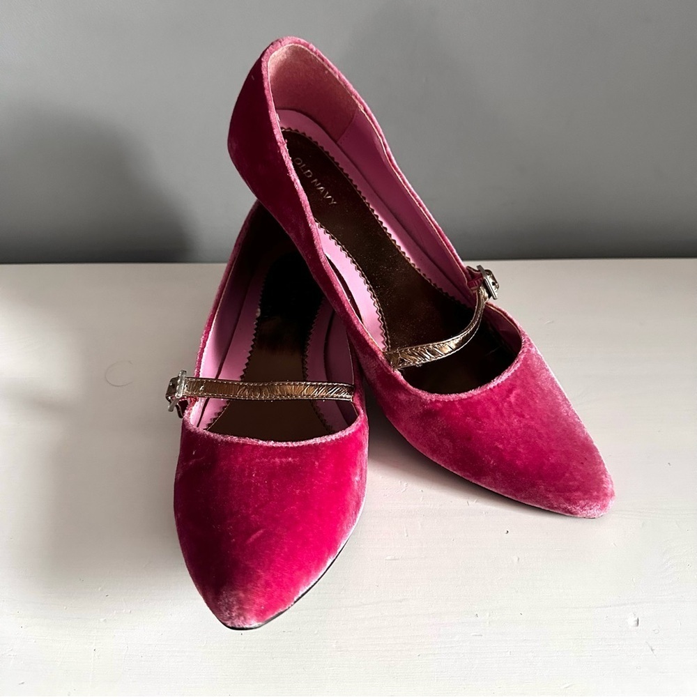 OLD NAVY - Women’s Pink Velvet Mary Jane Ballet Shoes Slippers Size 10 - Picture 12 of 14